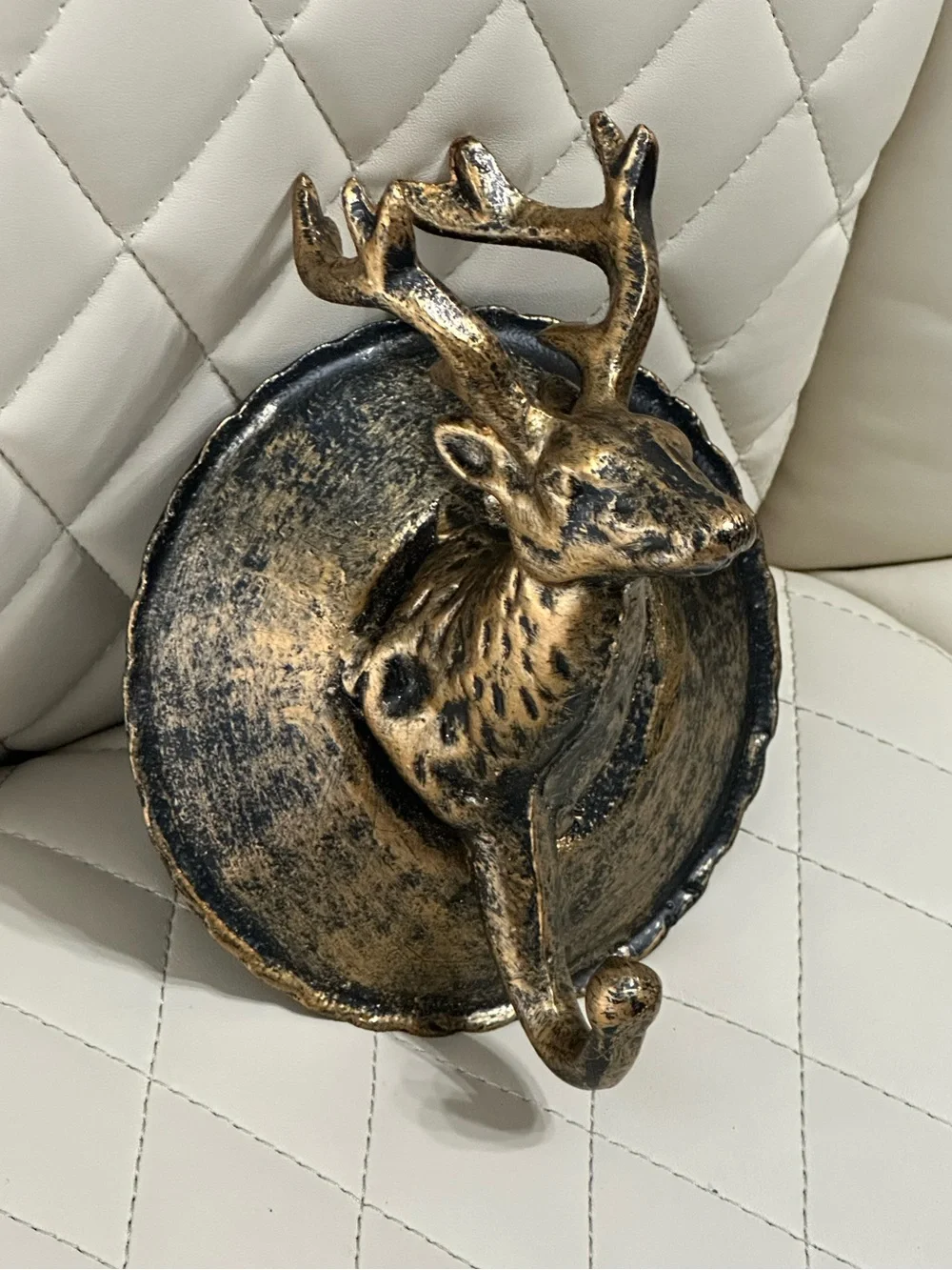 Brass rustic deer head wall hook vintage style